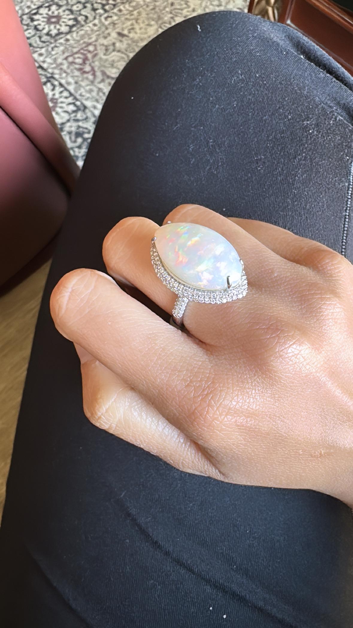 Set in 18K Gold, 16.01 carats, Ethiopian Opal & Diamonds Dome Cocktail Ring For Sale 1