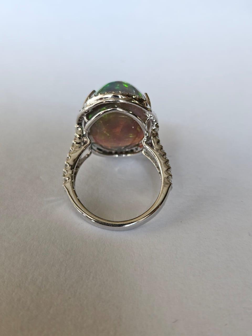 Modern Set in 18K Gold, 16.23 carats Ethiopian Opal & Diamonds Cocktail Engagement Ring For Sale