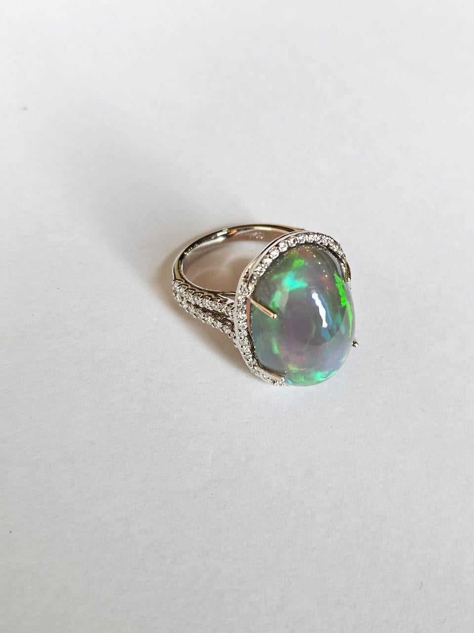 Cabochon Set in 18K Gold, 16.23 carats Ethiopian Opal & Diamonds Cocktail Engagement Ring For Sale