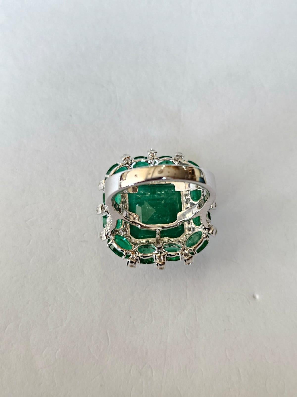 Set in 18K Gold, 16.60 carats natural Zambian Emerald & Diamonds Engagement Ring 2
