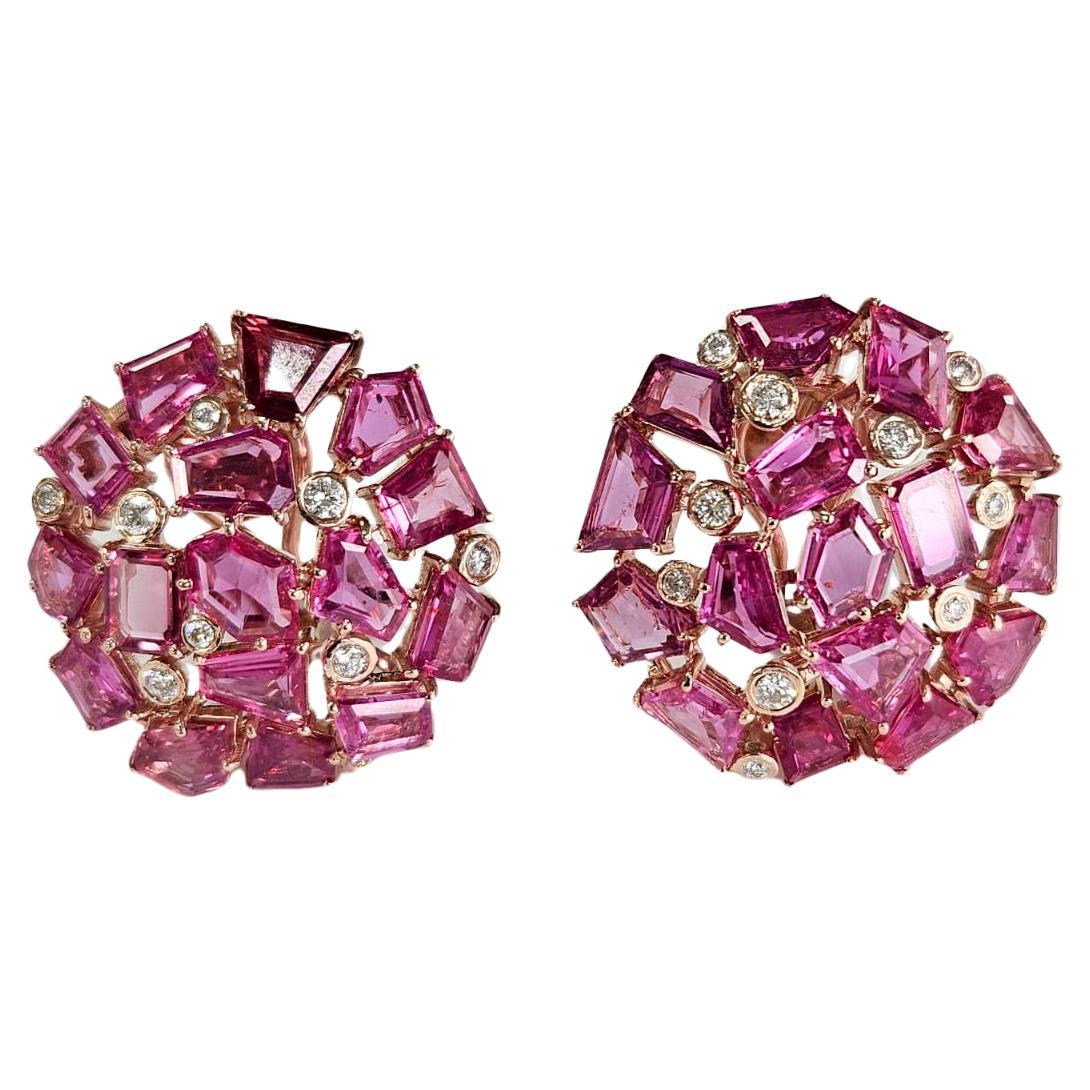 Set in 18K Gold, 18.61 carats, natural Mozambique Ruby & Diamonds Stud Earrings For Sale