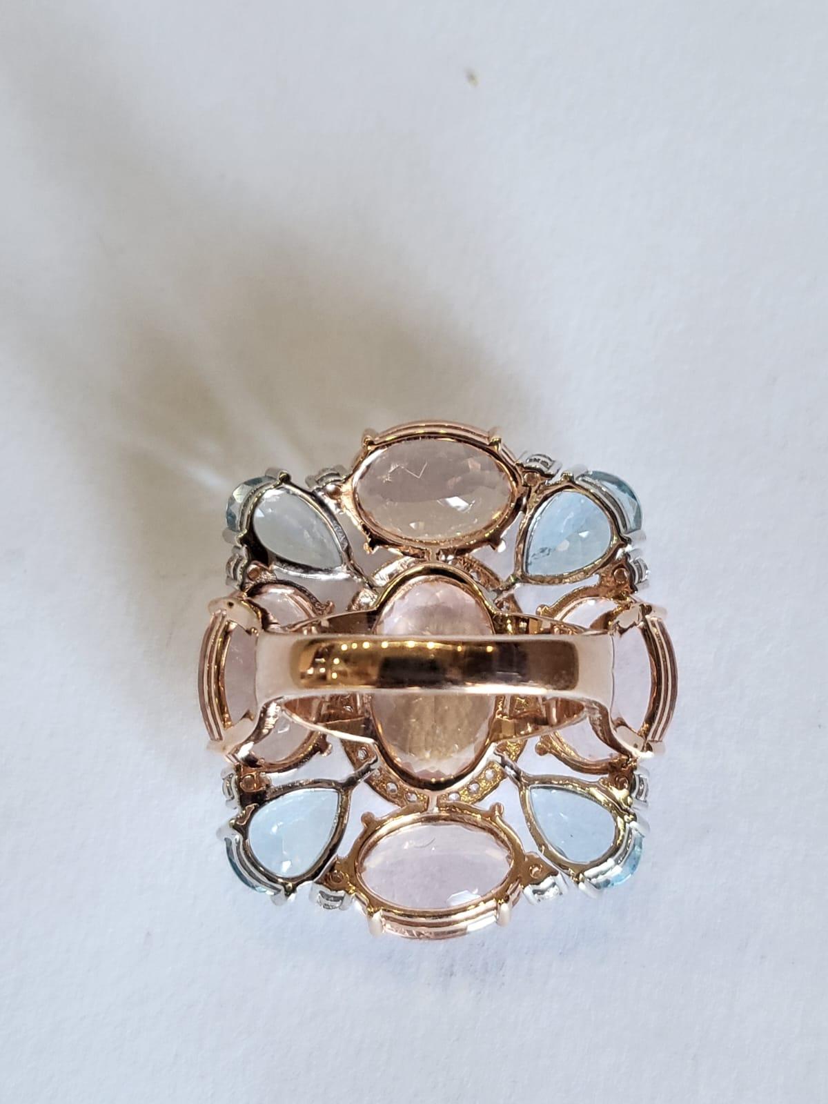 Set in 18K Gold, 18.67 Carats Morganite & 4.59 Carats Aquamarine Cocktail Ring In New Condition For Sale In Hong Kong, HK