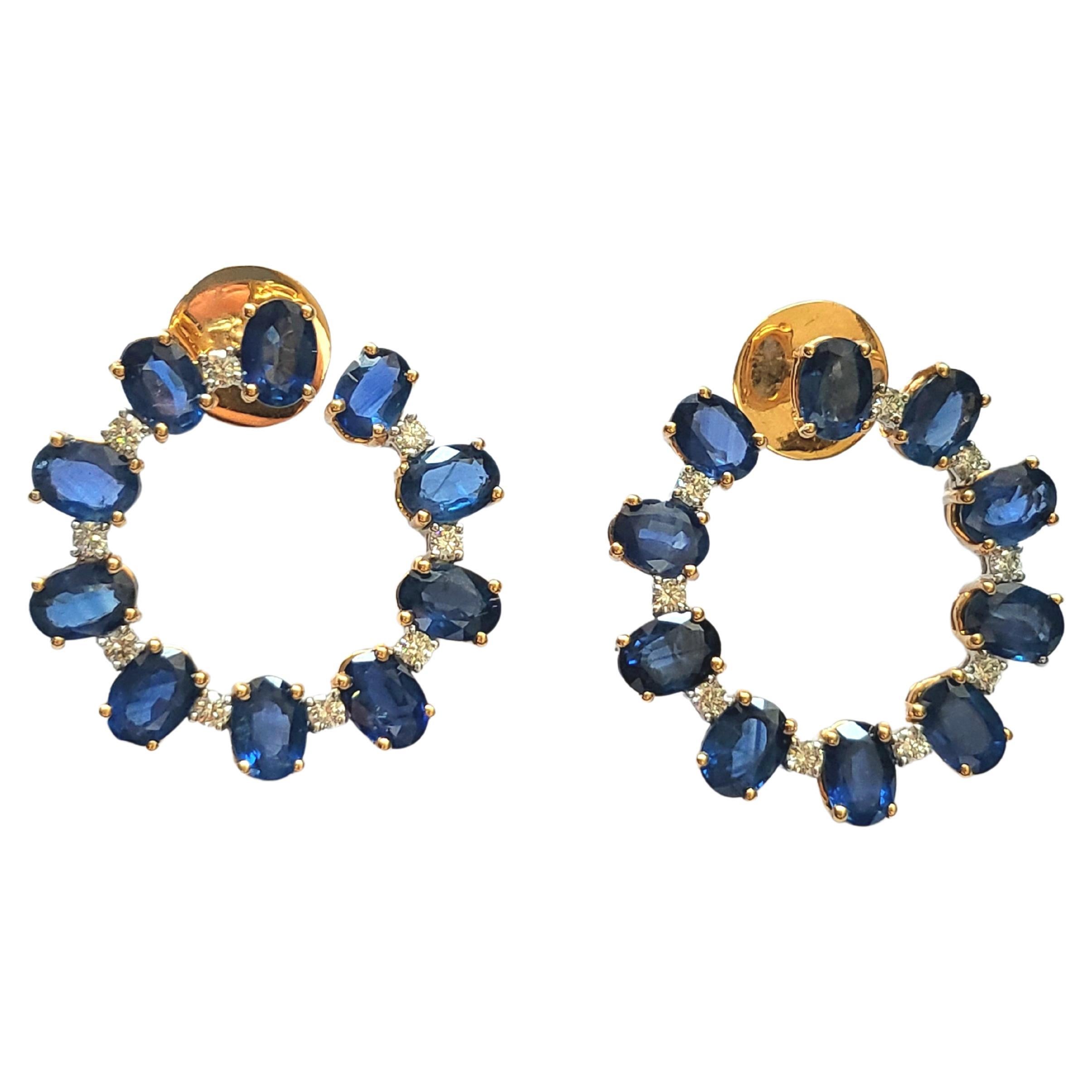 Créoles en or 18 carats, saphirs bleus de Ceylan et diamants 18,75 carats