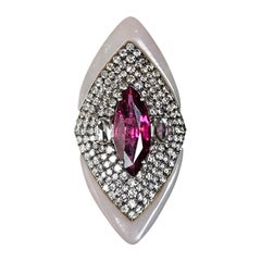Set in 18K Gold, 1.88 carats Rubellite, Pink Opal & Diamonds Cocktail Ring