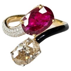 Set in 18K Gold, 1.92 carats natural Mozambique Ruby & Diamonds Engagement Ring