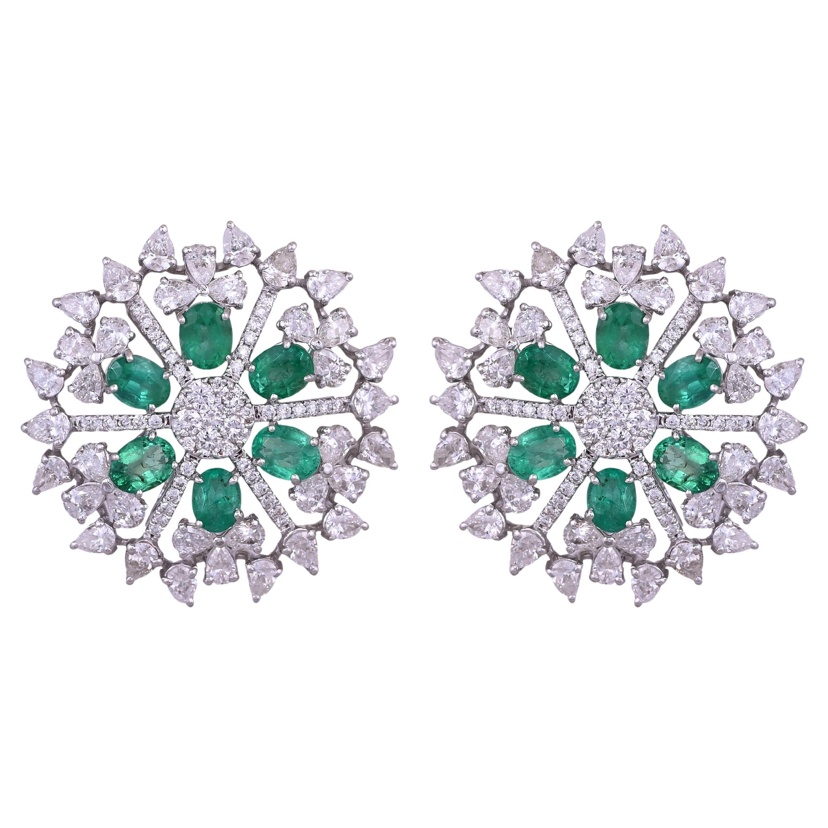 Boucles d'oreilles en or 18 carats, 1,96 carats, émeraudes naturelles de Zambie et diamants