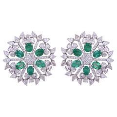 Set in 18K Gold, 1.96 carats, natural Zambian Emeralds & Diamonds Stud Earrings