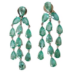 Set in 18K Gold, 20.33 carats, Colombian Emeralds & Diamonds Dangle Earrings