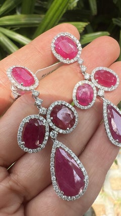 Pendants d'oreilles en or 18 carats, 21,05 carats, rubis naturel du Mozambique et diamants