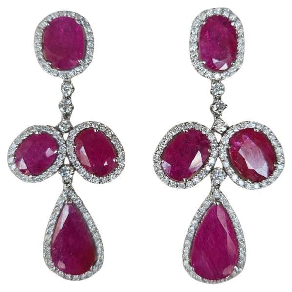 Pendants d'oreilles en or 18 carats, 21,05 carats, rubis naturel du Mozambique et diamants