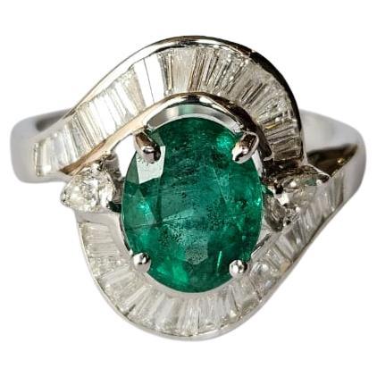Set in 18K Gold, 2.14 carats natural Zambian Emerald & Diamonds Engagement Ring