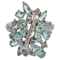 Bague de fiançailles en or 18 carats, 2,21 carats Tourmalines Paraiba et Diamants