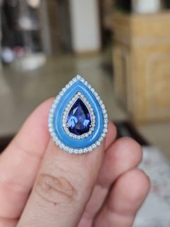 Set in 18K Gold, 2.23 carats, Tanzanite, Blue Opal & Diamonds Cocktail Ring