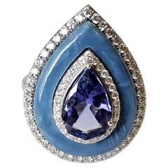 Bague de cocktail en or 18 carats, 2,23 carats, Tanzanite, Opale bleue et diamants