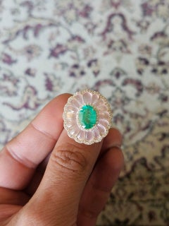Set in 18K Gold, 2.28 carats, Emerald, Rose Quartz & Diamonds Cocktail Ring