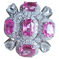 Set in 18K Gold, 2.36 carats Ceylon Pink Sapphires & Diamonds Cocktail Ring 