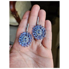 Set in 18K Gold, 24.01 carats, Ceylon Blue Sapphires 
Diamonds Dangle Earrings