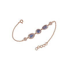 Pulsera de cadena con zafiro azul talla rosa y diamantes de 2,41 quilates