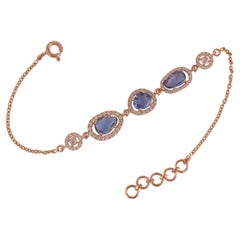 2.41 Carats Blue Sapphire Rose Cuts & Diamonds Chain Bracelet