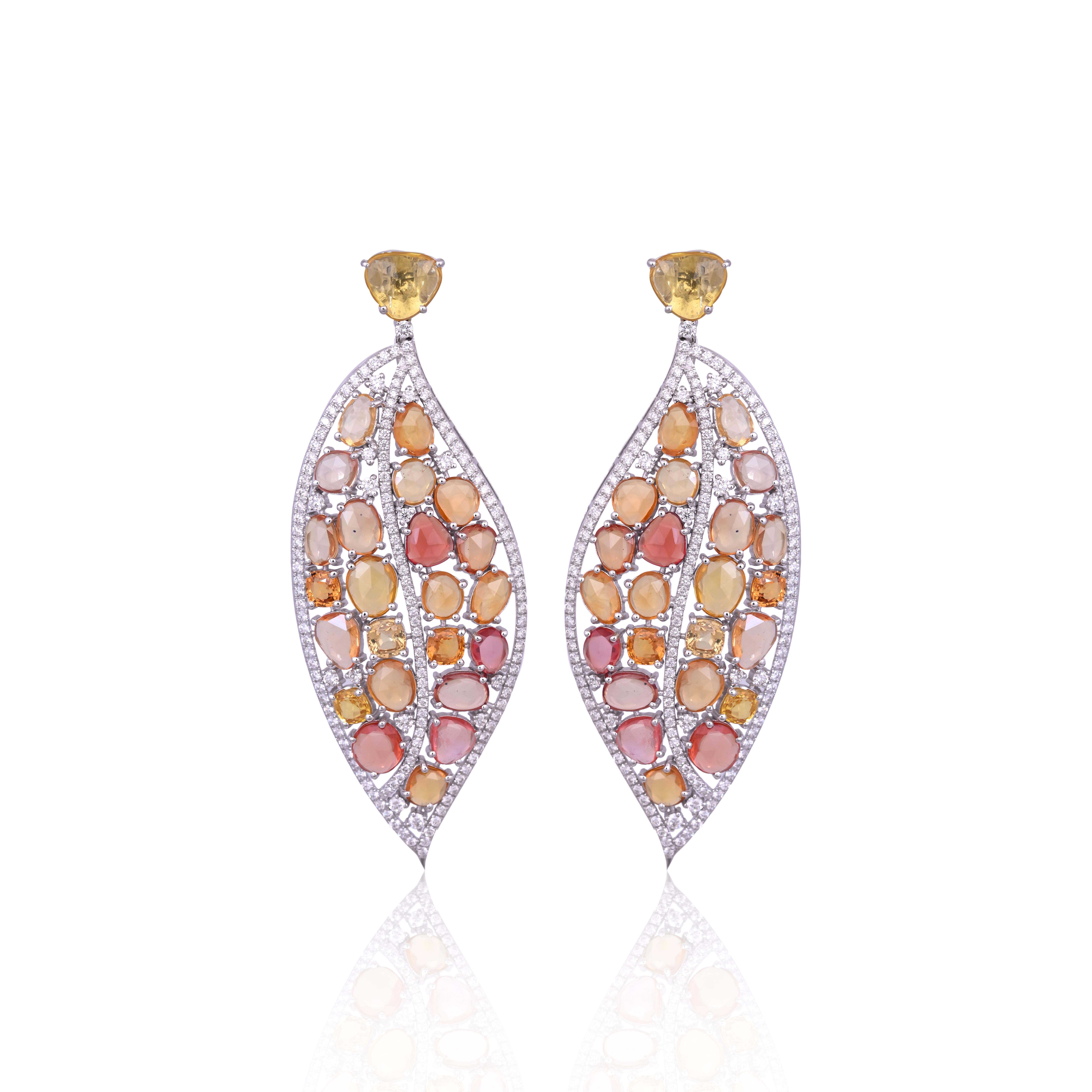 Boucles d'oreilles chandelier en or 18 carats, saphirs jaunes et diamants 24,91 carats