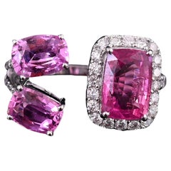 Set in 18K Gold, 2.53 carats Spinel, Pink Sapphire & Diamonds Three Stone Ring