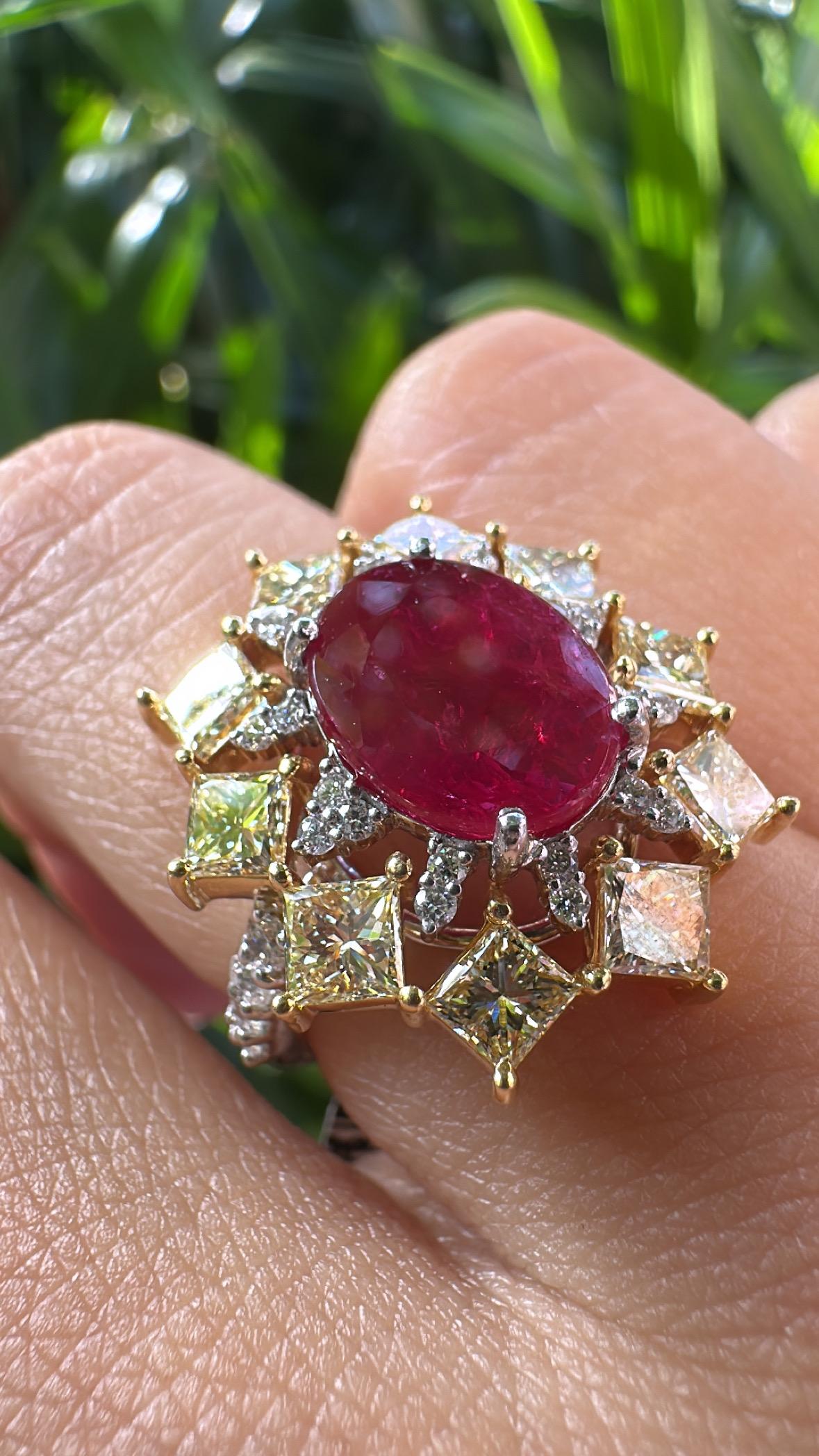 Verlobungsring aus 18 Karat Gold, 2,55 Karat, natürlicher Mosambik-Rubin und Diamanten im Angebot 4