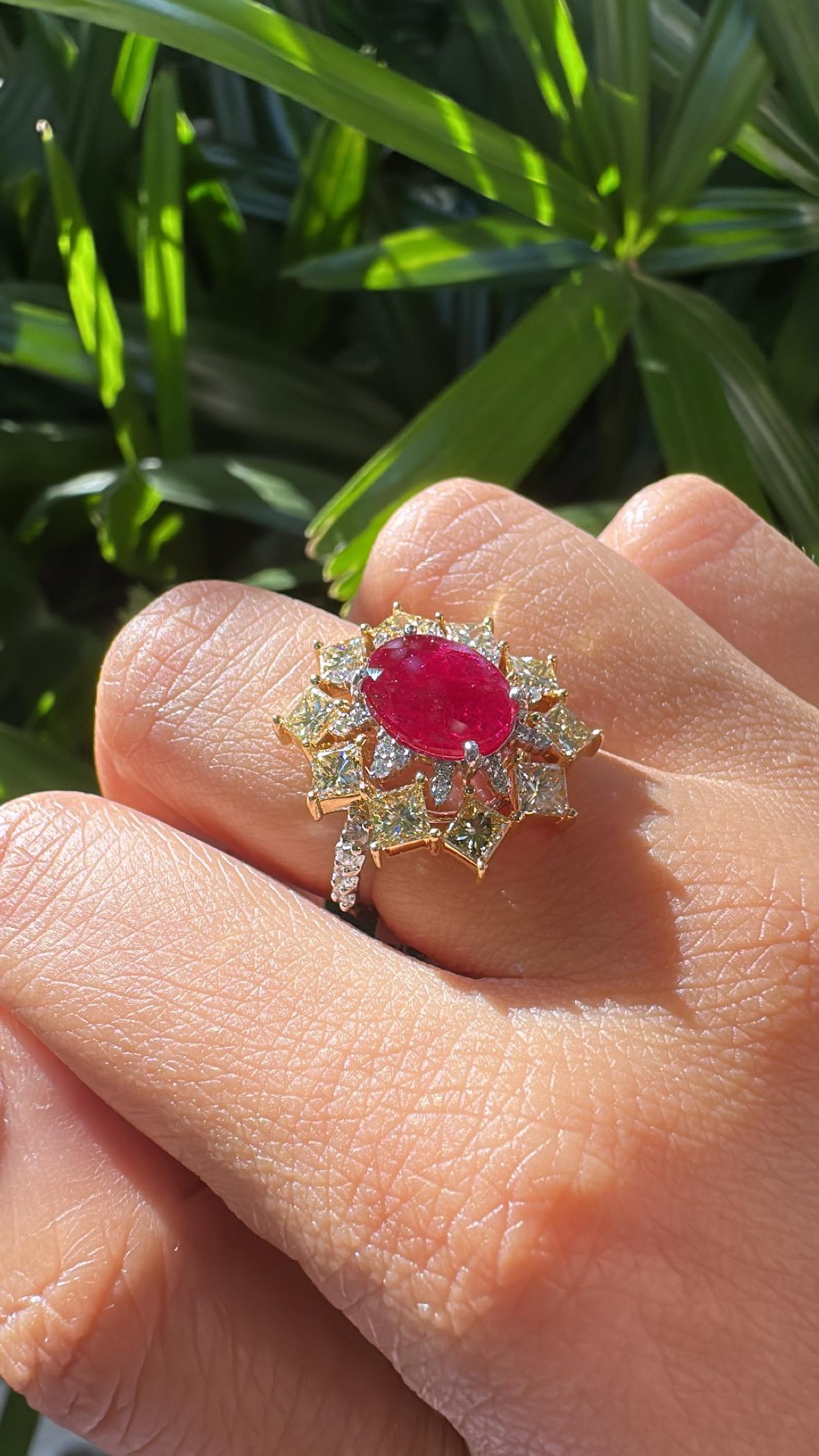 Verlobungsring aus 18 Karat Gold, 2,55 Karat, natürlicher Mosambik-Rubin und Diamanten im Angebot 7