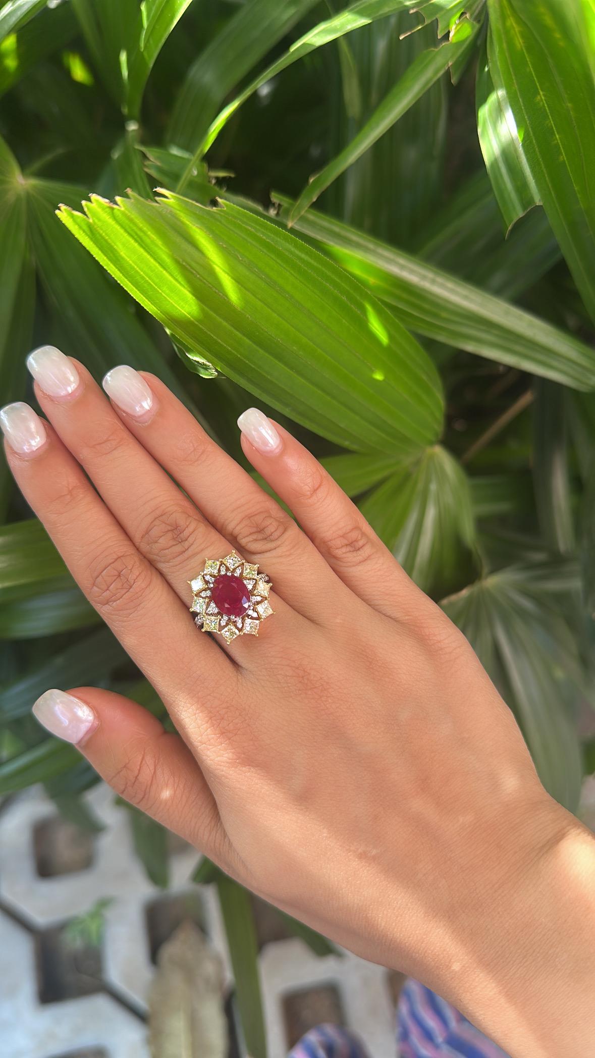 Verlobungsring aus 18 Karat Gold, 2,55 Karat, natürlicher Mosambik-Rubin und Diamanten im Angebot 8