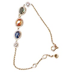Set in 18K Gold, 2.60 Carats Multi Sapphire Rose Cuts & Diamonds Chain Bracelet