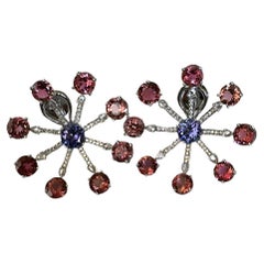 Set in 18K Gold, 2.65 carats, Tanzanite, Tourmaline & Diamonds Stud Earrings