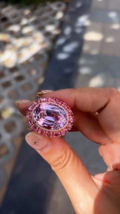 Set in 18K Gold, 26.87 carat Kunzite, Pink Sapphires & Diamonds Cocktail Ring