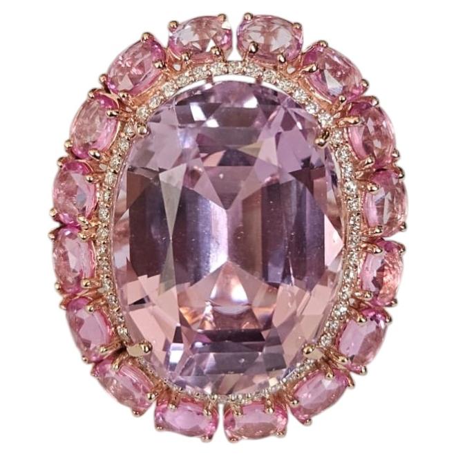 Set in 18K Gold, 26.87 carat Kunzite, Pink Sapphires & Diamonds Cocktail Ring