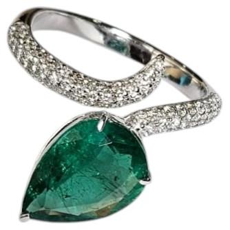 Bague de fiançailles en or 18 carats, émeraude naturelle de Zambie et diamant de 2,78 carats