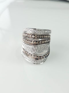 Anello da cocktail con diamanti naturali bianchi e marroni, 3,00 carati, incastonati in oro 18K