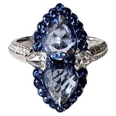 Bague de fiançailles en or 18 carats, 3,19 carats, saphirs bleus de Ceylan et diamants