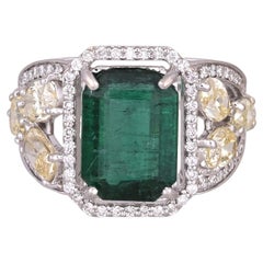 Anillo de compromiso con esmeralda natural de Zambia de 3,20 quilates y diamantes, engastado en oro de 18 quilates