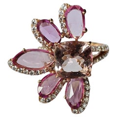 Bague cocktail en or 18 carats, Morganite, saphirs roses et diamants de 3,25 carats