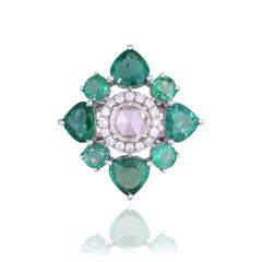 Verlobungsring aus 18 Karat Gold, 3,51 Karat sambische Smaragde und Diamanten im Rosenschliff