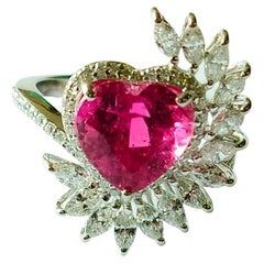 Set in 18K Gold, 3.51 Carats, Rubellite & Diamonds Engagement /Cocktail Ring