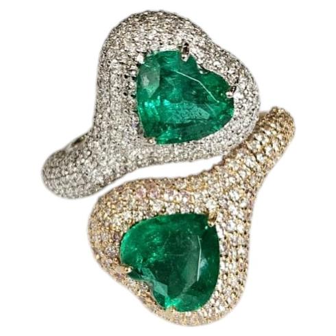 Anillo de compromiso en oro de 18 quilates, 3,52 quilates de esmeraldas naturales de Zambia y diamantes