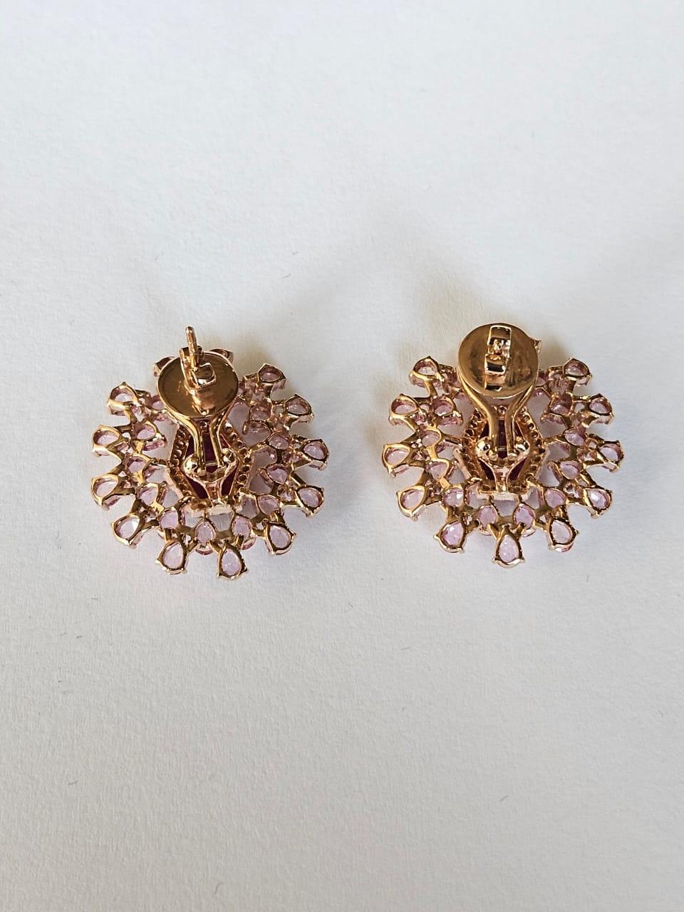 Set in 18K Gold, 3.53 carats Ruby, Pink Sapphires & Diamonds Stud Earrings For Sale 5