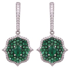 Pendiente colgante de oro de 18 quilates, 3,57 quilates, esmeraldas naturales de Zambia y diamantes