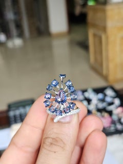 Set in 18K Gold, 3.66 carats, Ceylon Blue Sapphires & Diamonds Cocktail Ring