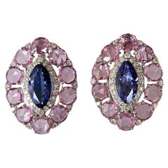 Pendientes de oro de 18 quilates, tanzanitas, zafiros rosas y diamantes, 3,66 quilates