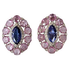 Boucles d'oreilles en or 18 carats, 3,66 carats Tanzanites, saphirs roses et diamants