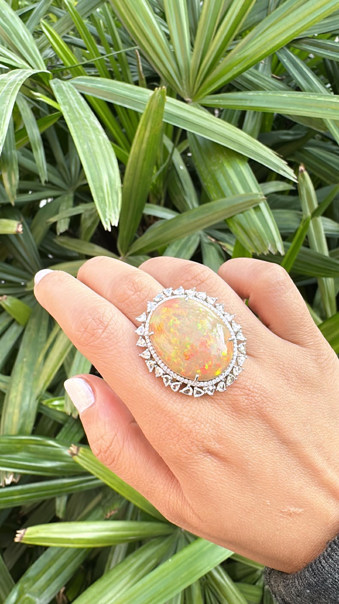 Set in 18K Gold, 37.17 carats, Ethiopian Opal & Rose Cut Diamonds Cocktail Ring For Sale 6