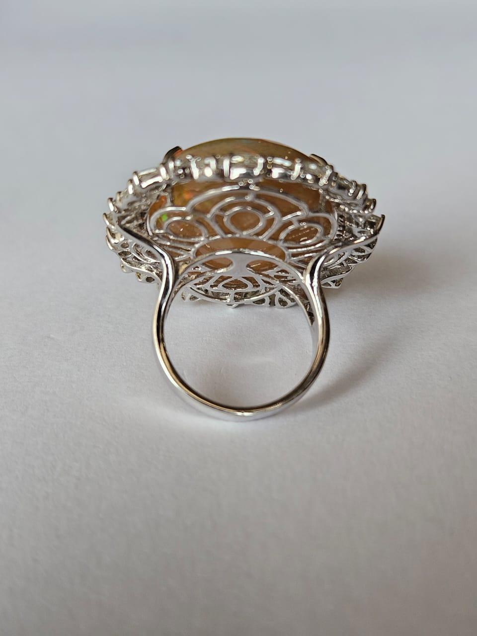 Modern Set in 18K Gold, 37.17 carats, Ethiopian Opal & Rose Cut Diamonds Cocktail Ring For Sale