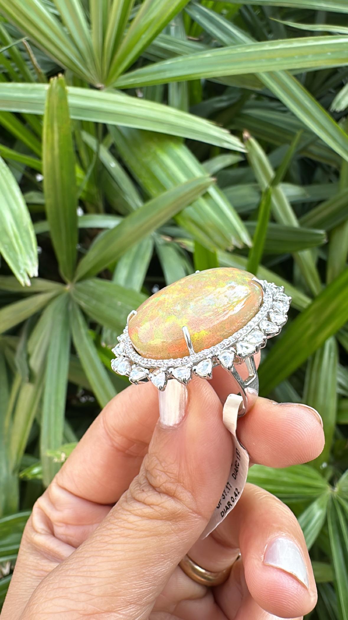 Set in 18K Gold, 37.17 carats, Ethiopian Opal & Rose Cut Diamonds Cocktail Ring For Sale 1