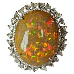 Anello da cocktail in oro 18 carati, 37,17 carati, opale etiope e diamanti taglio rosa
