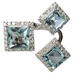 Cocktail-Ring mit drei Steinen aus 18 Karat Gold, 3,80 Karat, Aquamarin und Diamanten
